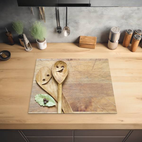 HERDABDECKPLATTE Lachende Löffel Braun - Vinyl - 59 x 52 x 1 cm