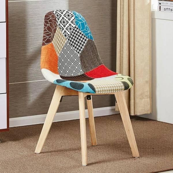 Patchwork Esszimmerstuhl 2er Set Holzverbundwerkstoff - 47 x 83 x 42 cm