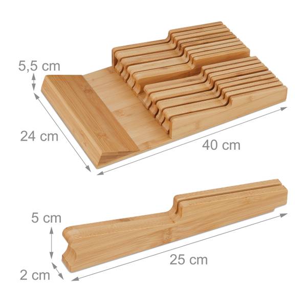 Rangement à tiroir pour 16 couteaux Marron - Bambou - 24 x 6 x 40 cm