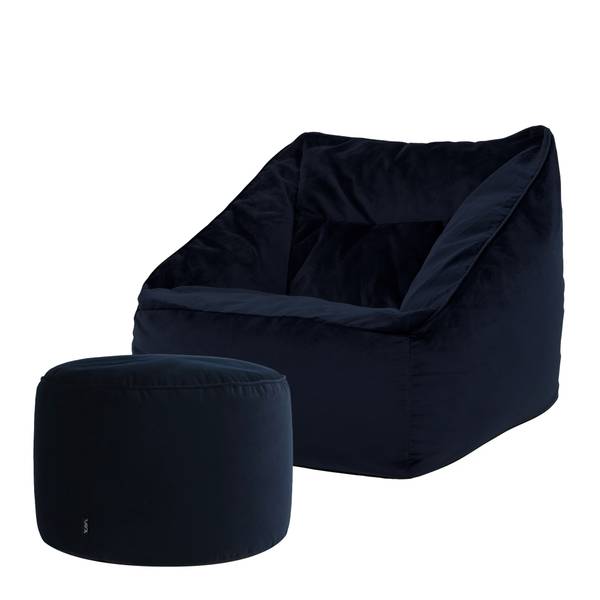 Sitzsack Milano Sessel mit Fußhocker Blau - Samt - 70 x 65 x 70 cm