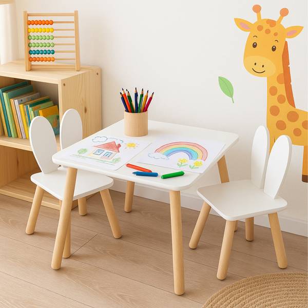 Kindersitzgruppe Kaninchenohren Braun - Weiß - Holzwerkstoff - 50 x 44 x 50 cm