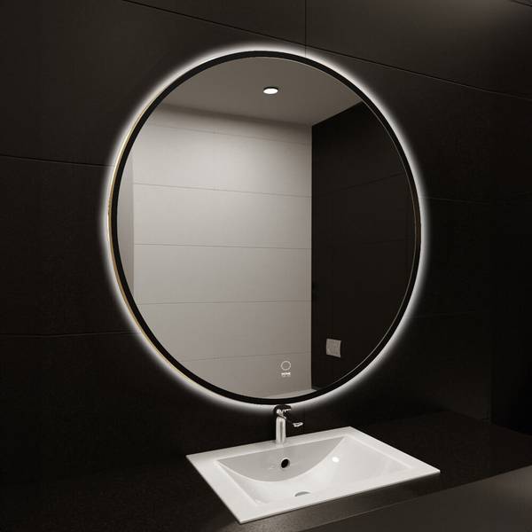 LED-spiegel DUBI zwart - glas - 100 x 100 x 3 cm