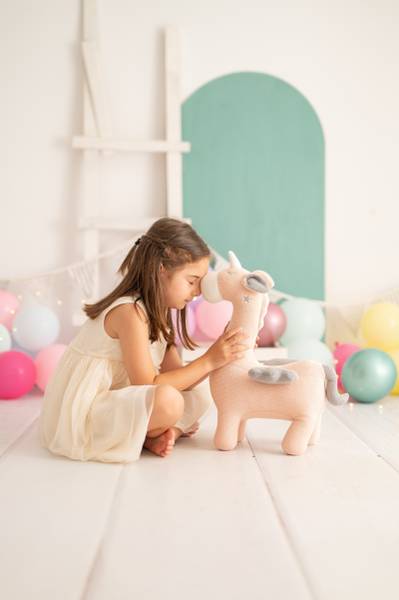 Schaukeltier Einhorn Pink - Baumwollstoff - 21 x 48 x 36 cm