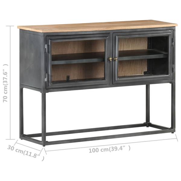 Sideboard 323502 Grau - Glas - Metall - Massivholz - 100 x 70 x 30 cm