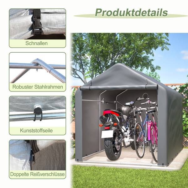 Fahrradschuppen CO121 Grau - Metall - 220 x 165 x 160 cm