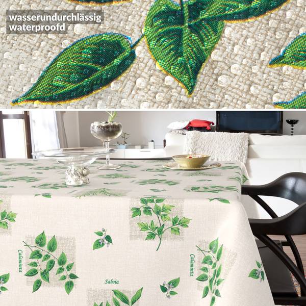 Wachstuchtischdecke Kräuter mit SAUM Tiefe: 100 cm