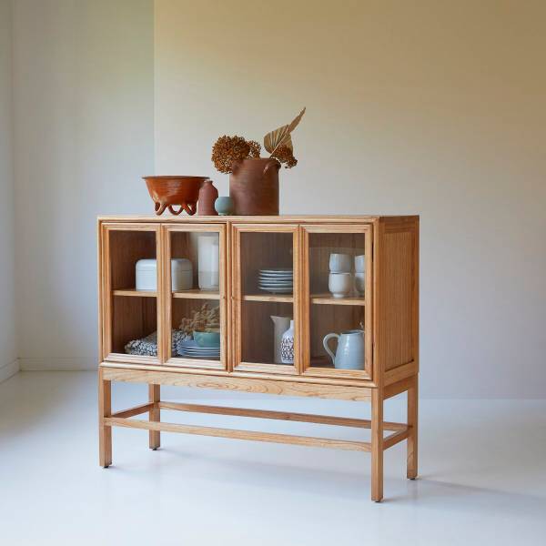 Vitrinenschrank Alex Beige - Mindi - 120 x 100 x 41 cm