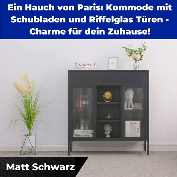 Kommode Paris Schwarz - Metall - 105 x 110 x 35 cm