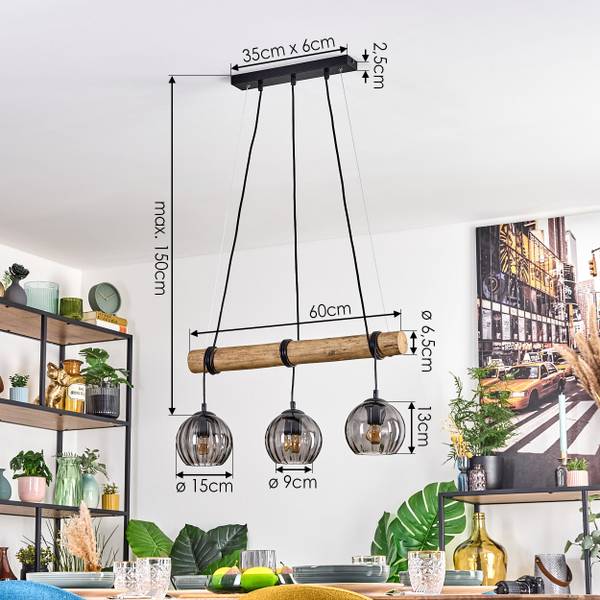 Pendelleuchte Cesaro Grau - Holzwerkstoff - Metall - 30 x 30 x 80 cm