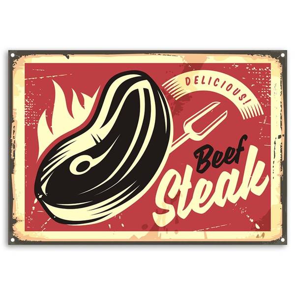 Tableau déco steak rétro 120 x 80 cm
