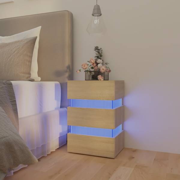 LED-Nachttisch DE270 Eiche Grau Dekor