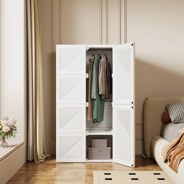 Kleiderschrank AHUI-2 Weiß - Kunststoff - 50 x 136 x 69 cm