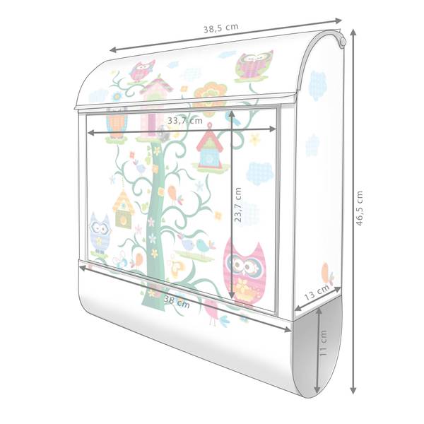 Briefkasten Stahl Eulenfamilie Grau - Stahl - 38 x 46 x 13 cm