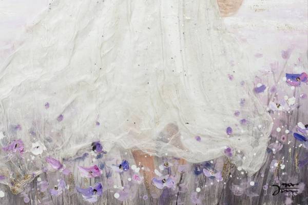 Tableau peint à la main Prairie Elina Blanc - Coton - 75 x 100 x 4 cm