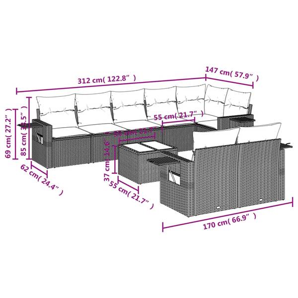 Garten-Lounge-Set 3034397-2 9-teilig Grau
