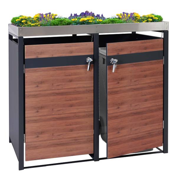 Mülltonnenverkleidung J82 (2er) Braun - Stahl - 132 x 125 x 80 cm