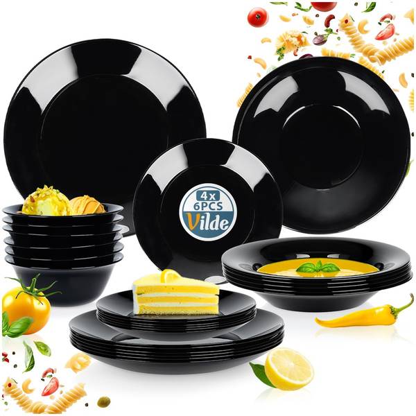 Tafelservice 24-tlg. Set SET631 Schwarz - Glas