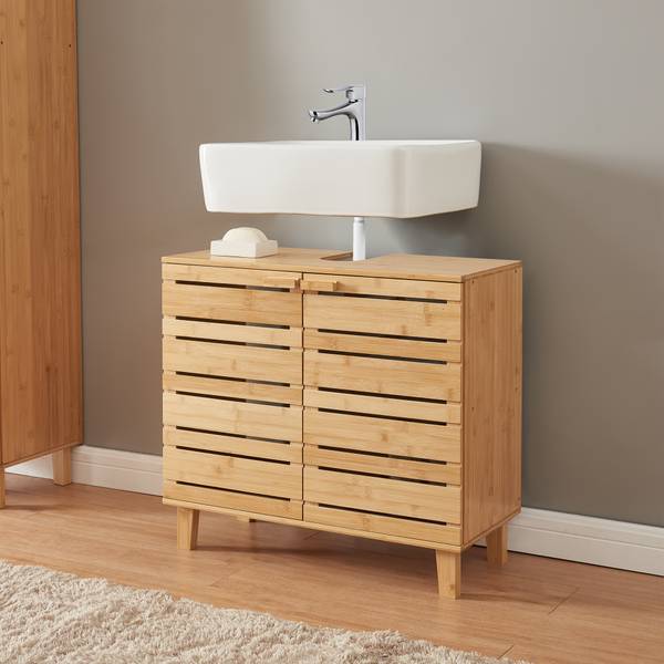 Waschbeckenunterschrank Epind Beige - Bambus - 66 x 60 x 30 cm