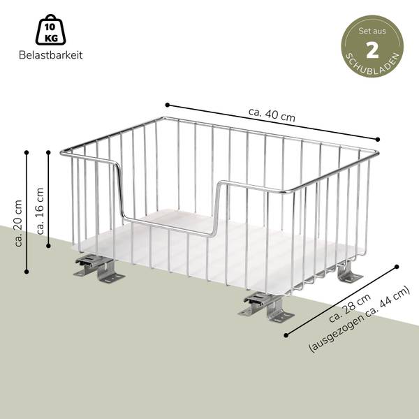 Korbauszug 60128 2er Set Silber - Metall - 40 x 20 x 29 cm