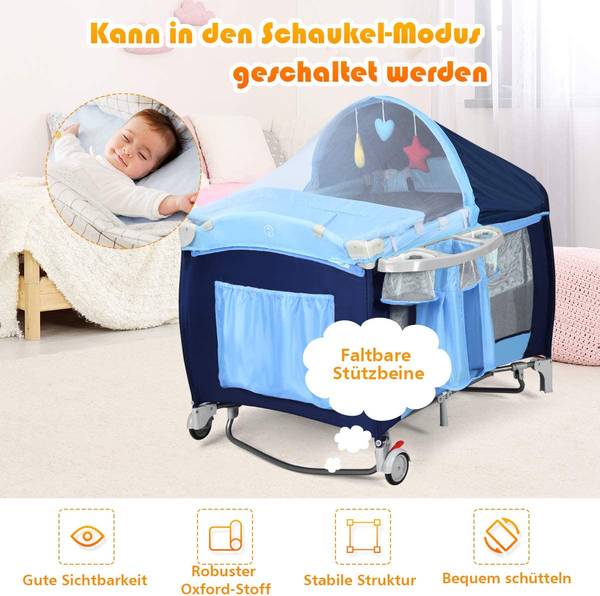 4 in 1 klappbares Reisebett Blau - Textil - 60 x 76 x 120 cm