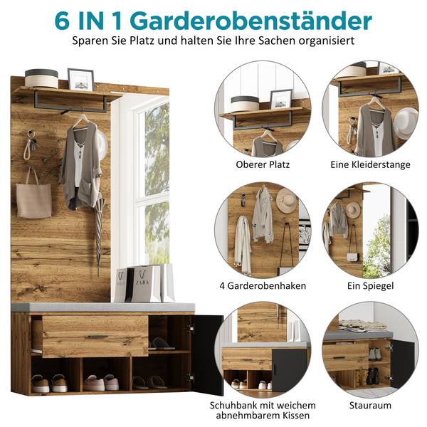 Garderoben-Set Cronus Ⅰ Braun - Eisen - Spiegelglas - 39 x 190 cm