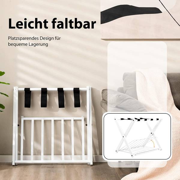 2er Set Kofferständer klappbar Weiß - Metall - 43 x 58 x 68 cm