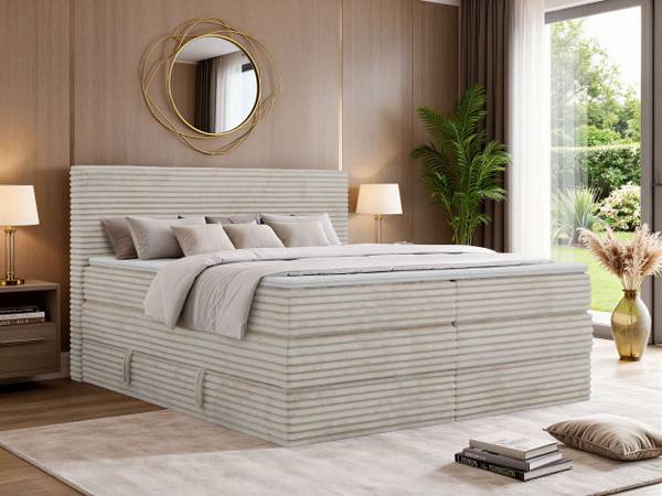 Boxspringbett TILION KING Beige - H3 - Liegefläche Breite: 180 cm