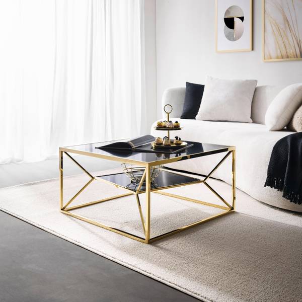Couchtisch ANGEL II Schwarz - Gold - Glas - Metall - 70 x 38 x 70 cm