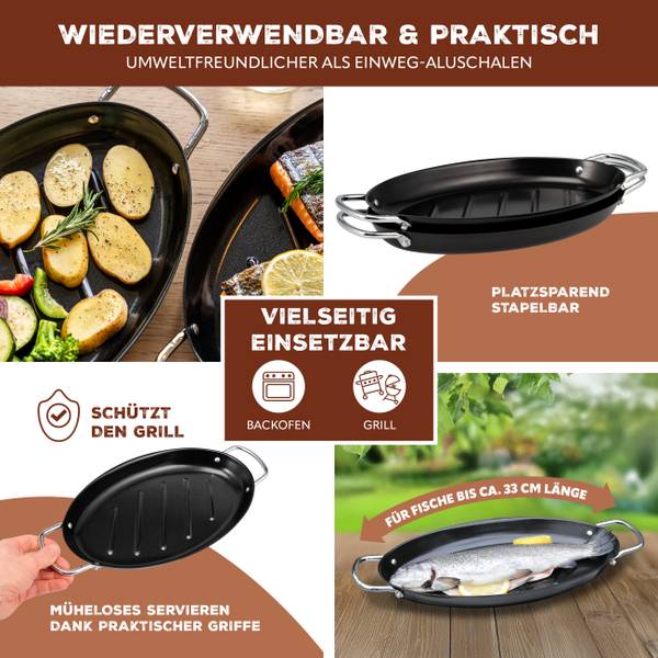 Fischgrillpfanne 14146 (2er-Set) Schwarz - Metall - 40 x 4 x 21 cm