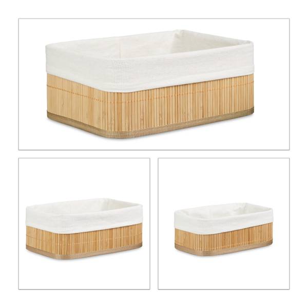 6 x Regalkorb Bambus rechteckig Braun - Weiß - Polyester - 32 x 13 x 22 cm
