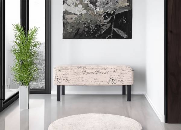 Sitzbank Renens Schriftzug creme Weiß - Textil - 36 x 44 x 95 cm