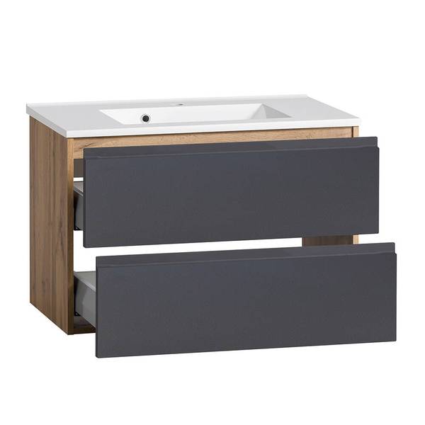 Badmöbel-Set VASTO-03-45 3er-Set Grau - Spiegelglas - 135 x 200 x 47 cm