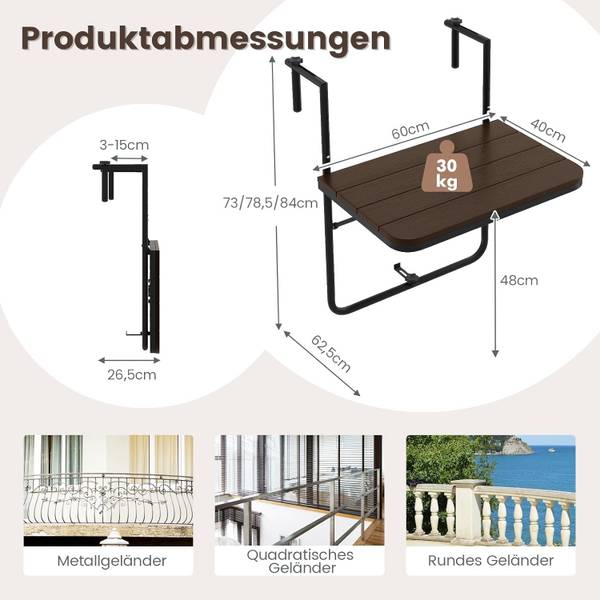 Balkontisch ZB33211OR Braun - Kunststoff - 60 x 84 x 63 cm