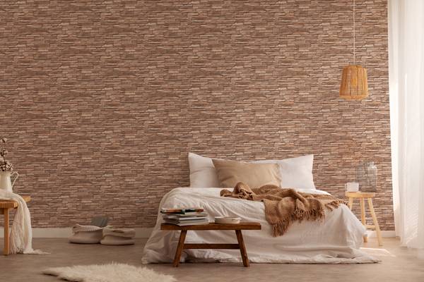 Beige Braune Vliestapete Steinoptik Beige - Braun