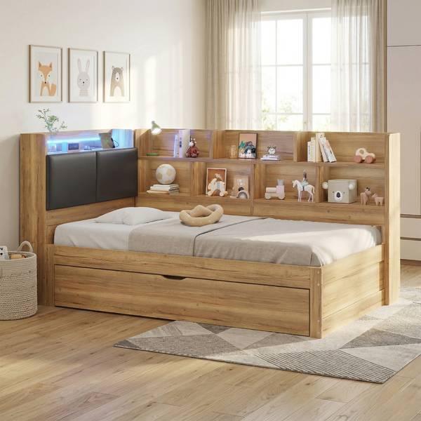 Kinderbed GLOWMU Ⅰ bruin - plaatmateriaal op houtbasis - 110 x 91 x 224 cm