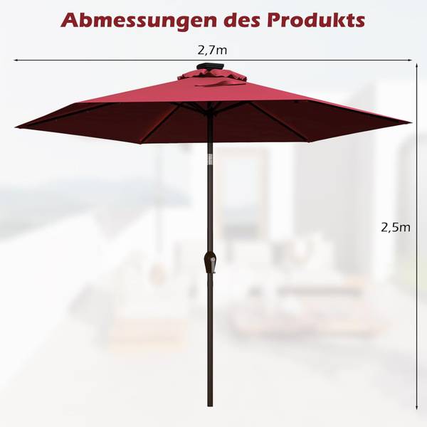 Ø270cm LED Sonnenschirm Rot - Kunststoff - 270 x 235 x 270 cm