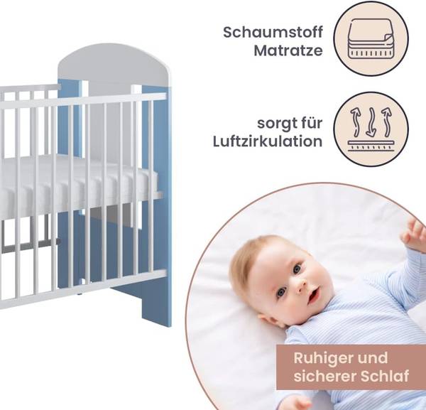 Gitterbett mit Matratze Kleiner Prinz Blau - Kiefer - 65 x 100 x 123 cm