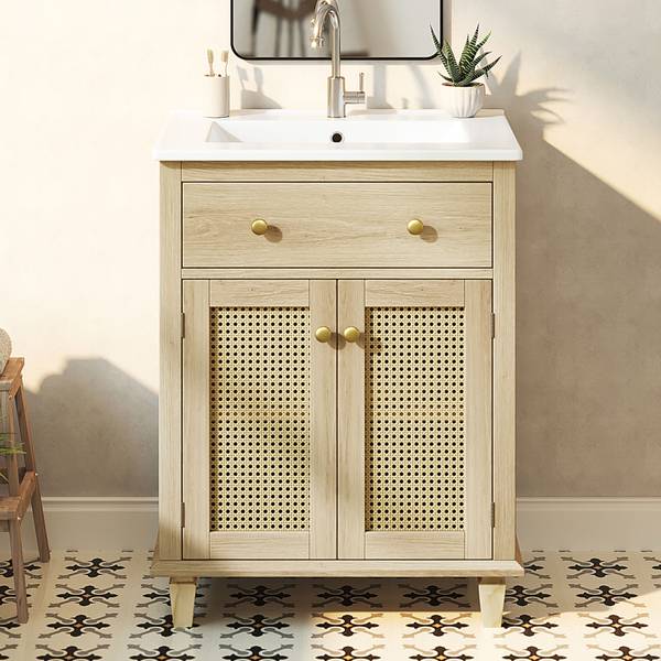 Badezimmerschrank RATT283 Ⅲ Braun - Holzwerkstoff - 47 x 87 x 61 cm