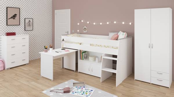 Kinderzimmer Releave 3-teilig Weiß - Holzwerkstoff - 115 x 185 x 204 cm