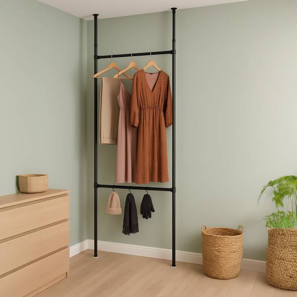 Penderie télescopique 165-300 cm Noir - Acier - 120 x 300 x 11 cm