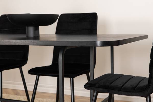 Essgruppe Uno + Windu (7-teilig) Schwarz - Samt - 200 x 74 x 90 cm