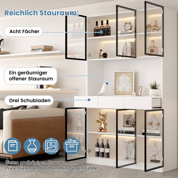 Vitrinenschrank Ourea Ⅰ Schwarz - Weiß - Holzwerkstoff - Glas - Metall - 36 x 200 x 120 cm