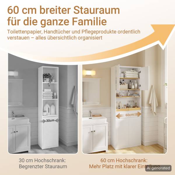 Badezimmerschrank BZR241-E-W Weiß - Melamin - 30 x 180 x 60 cm