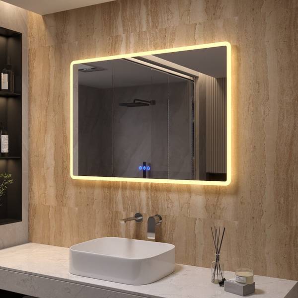 Badspiegel Badezimmer LED Wandspiegel Silber - Glas - 100 x 70 x 5 cm