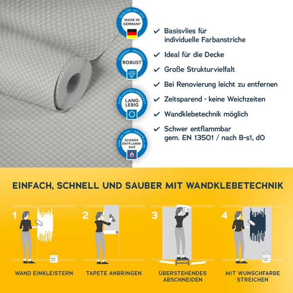 Meistervlies Vliestapete Uni einfarbig Grau - Weiß - Fleece - 2500 x 106 x 1 cm