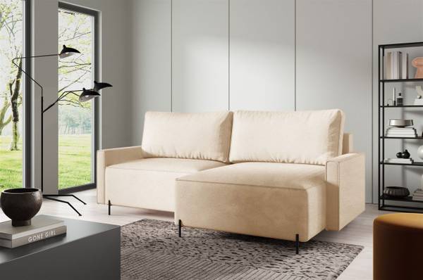 Ecksofa BRAGA mit Schlaffunktion Creme - Ecke davorstehend rechts