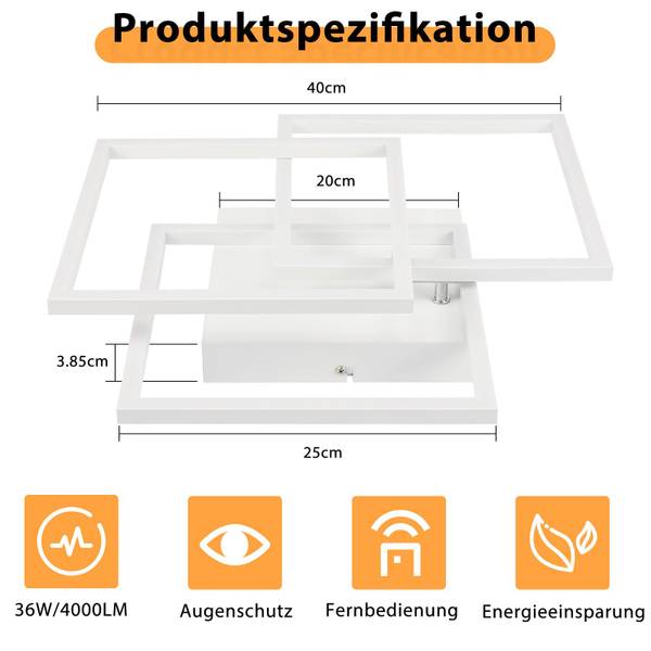 LED Deckenleuchte Maloney Weiß - Metall - 40 x 9 x 40 cm