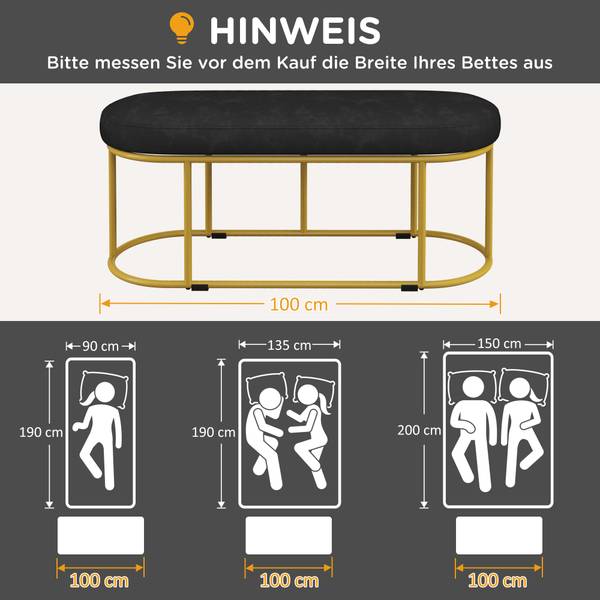 Sitzbank 831-657V00BK Schwarz - Textil - 37 x 43 x 100 cm