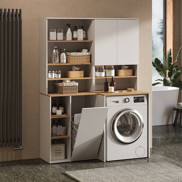 Waschmaschinenschrank Viktor 58029 Asteiche Dekor - Weiß - 68 x 60 cm