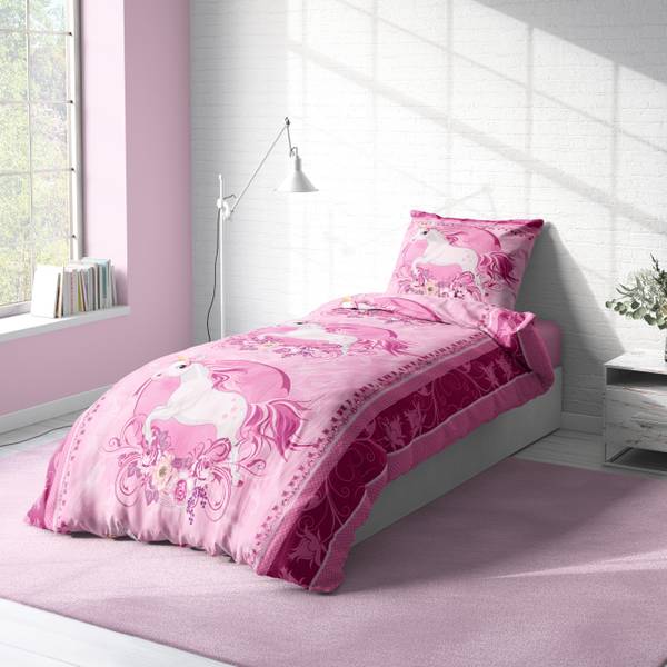 Bettwäsche Einhorn 135 x 200 cm Pink - Microfaser - 135 x 3 x 200 cm